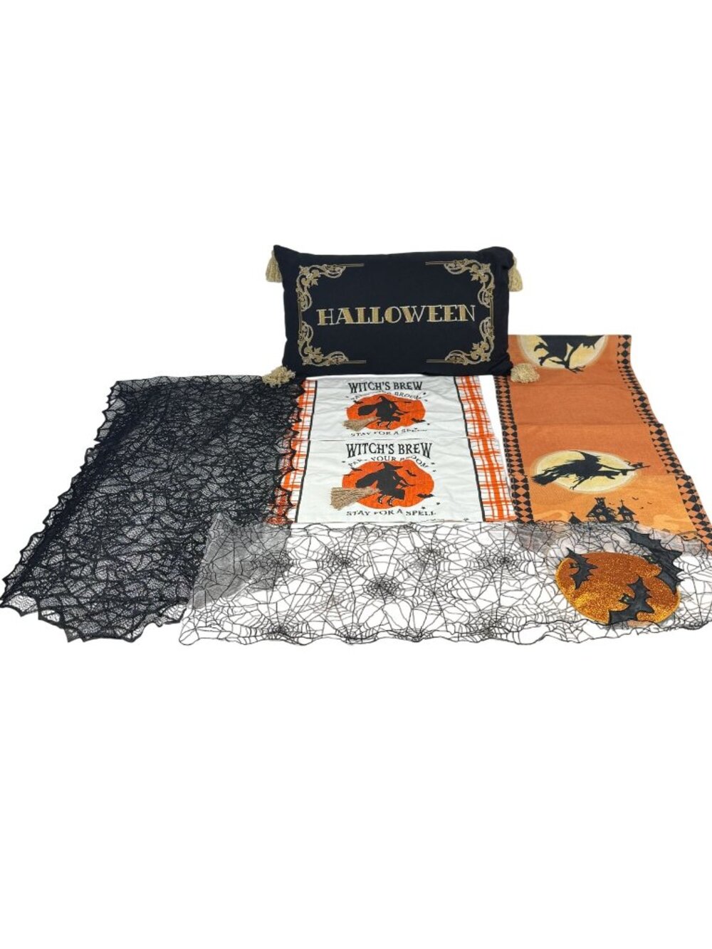 Halloween Home Decor Bundle Halloween Pillow Witch Placemats Spider Web & More